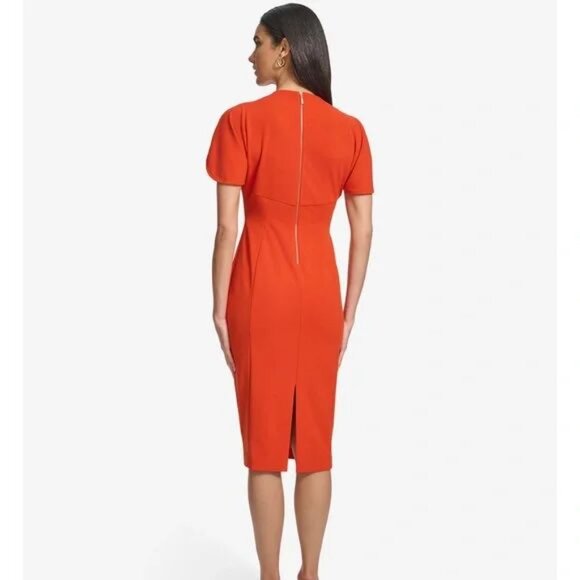 Calvin Klein Scuba Crepe Split Sleeve Sheath Dress in Clay(Red) Size 12 EUC - Picture 2 of 14